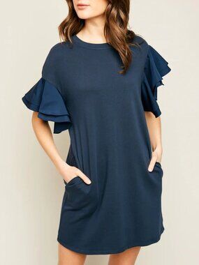 Hayden LA Asymmetric Shoulder Ruffled Shift Dress NWT Medium
